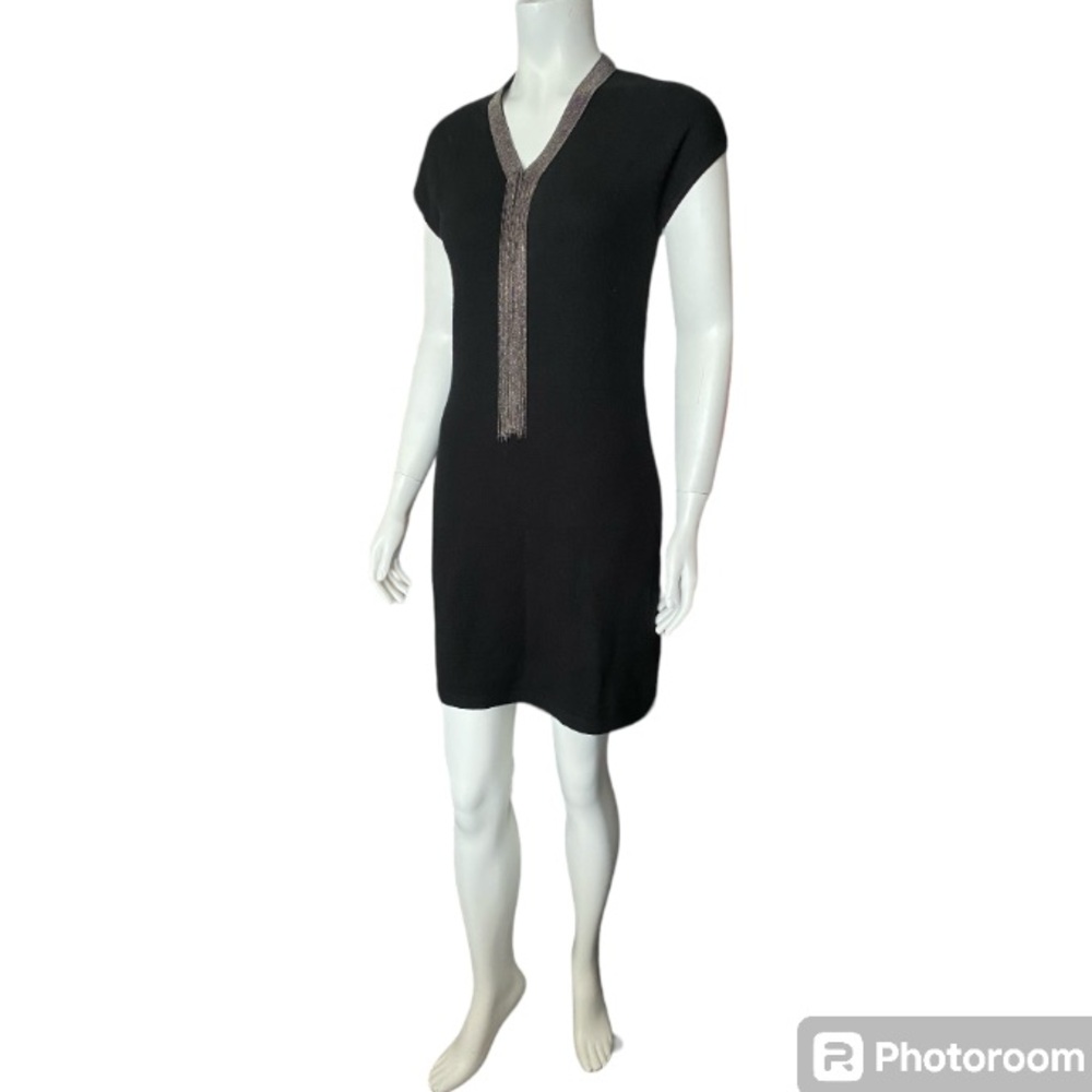 Brunello Cucinelli 💯 Silk Italian Made Short Sleeve Black Mini Dress Siz…